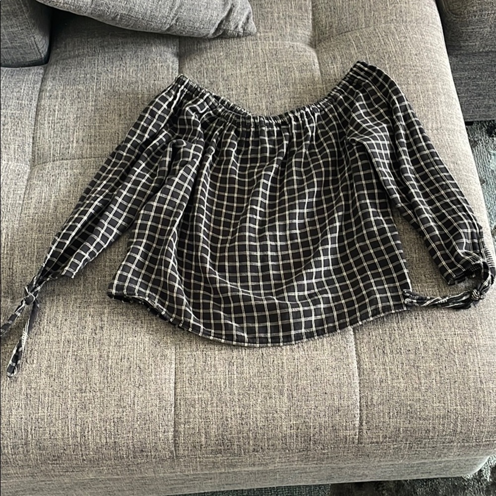 Checkered off shoulder Madewell top, XS
